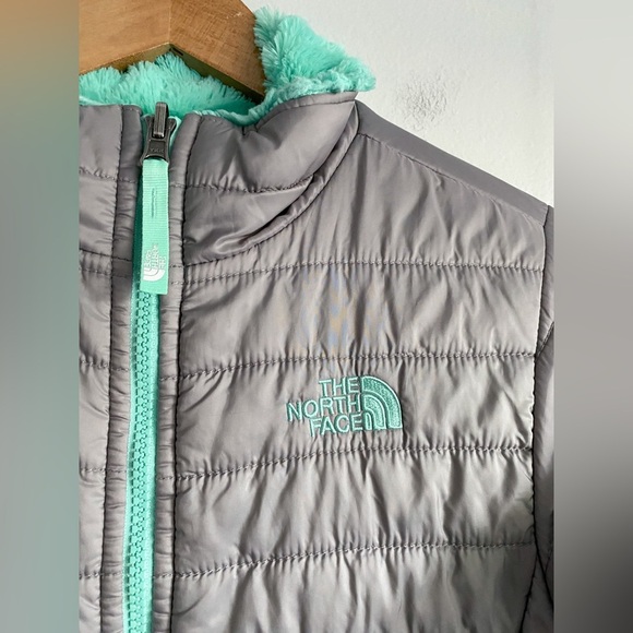 The North Face Reversible Puffer Fuzzy Jacket Gray Teal Green Ski Winter Warm XL - Picture 3 of 10